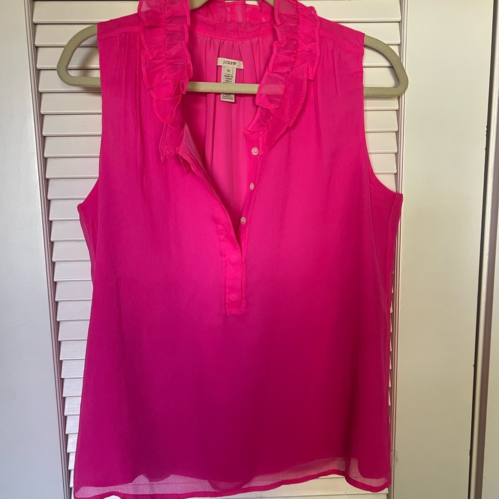 J. Crew Silk Pink Ruffled Blouse